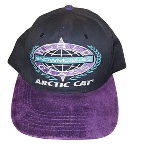 Vintage Arctic Cat World Class Snowmobiles Snapback Hat Black Purple Velvet Brim